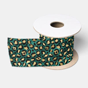 Ruban En Satin Série Teal et Gold Leopard Design 3 