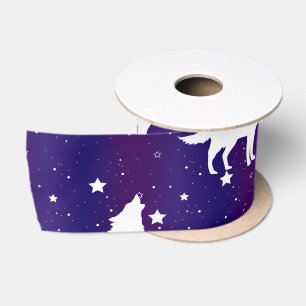 Ruban En Satin Silhouette de loup nuit étoilée amoureux de la gal