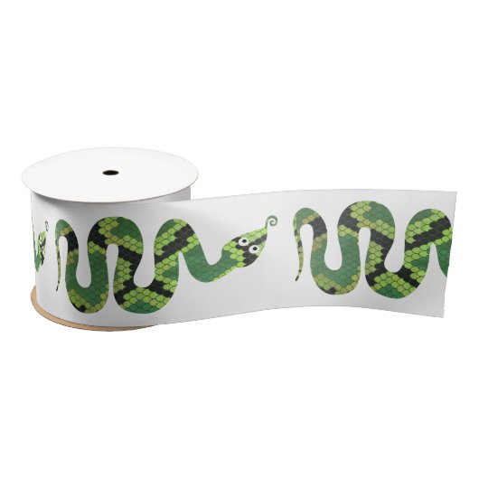 Ruban En Satin Silhouette d'impression en noir et vert serpent (Bobine)