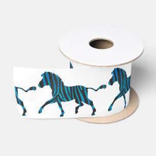 Ruban En Satin Silhouette noir et bleu Zebra