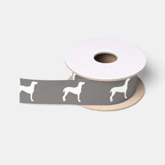 Ruban En Satin Silhouettes blanches de Weimaraner sur le gris