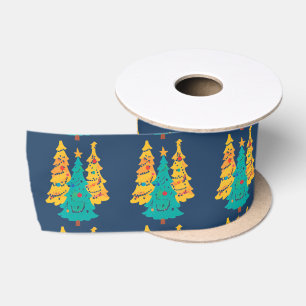 Ruban En Satin Simple bleu rétro pin de Noël Motif