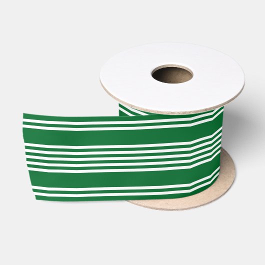 Ruban En Satin Simple Chic Blancs Motif Sur Vert (Bobine)