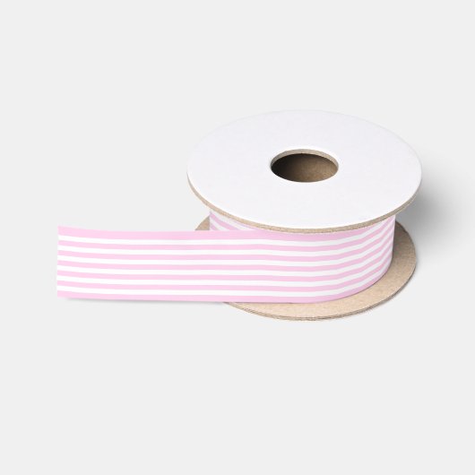 Ruban En Satin Simple Chic Rayures Blanches sur Fond Rose Pâle (Bobine)