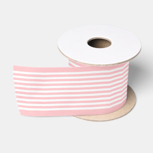 Ruban En Satin Simple Chic Rayures Blanches sur Rose Pâle