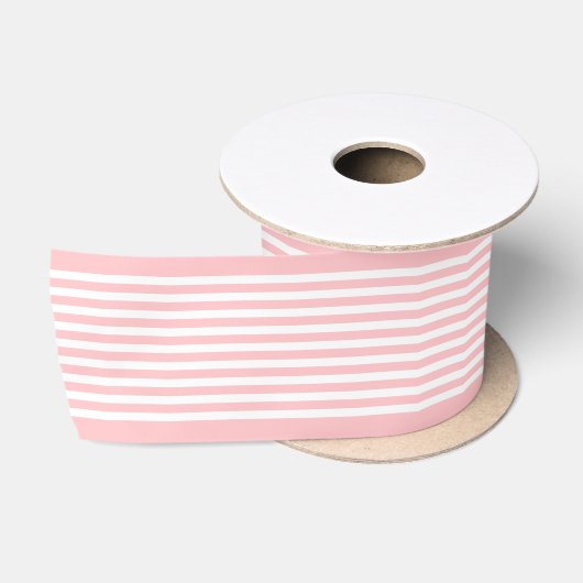 Ruban En Satin Simple Chic Rayures Blanches sur Rose Pâle (Bobine)