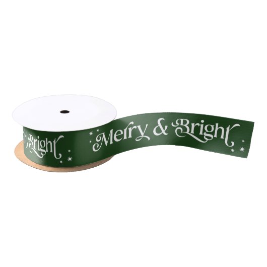 Ruban En Satin Simple Joyeux et vert de Noël (Bobine)