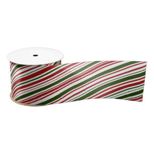 Ruban En Satin Simples rayures rouges et vertes Noël  