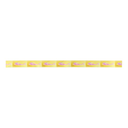 Ruban En Satin sirènes roses sur jaune (Devant)