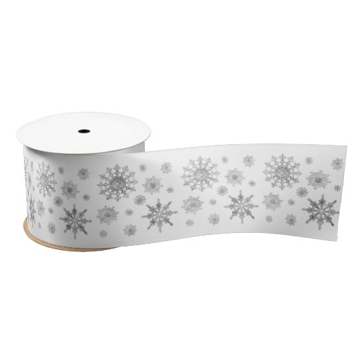 Ruban En Satin Snowflakes Motif En Gris Argent (Bobine)