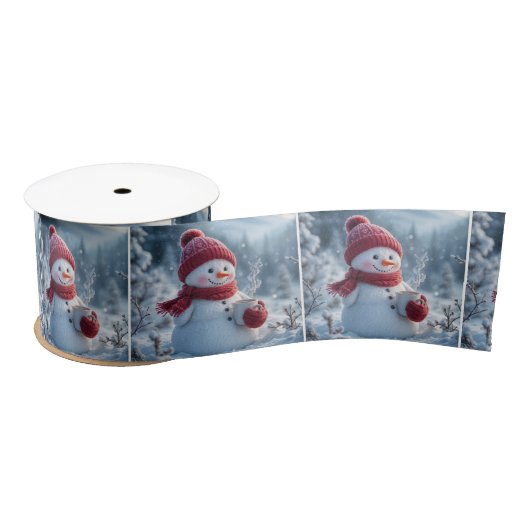 Ruban En Satin Snowman De Noël Au Chocolat Chaud (Bobine)