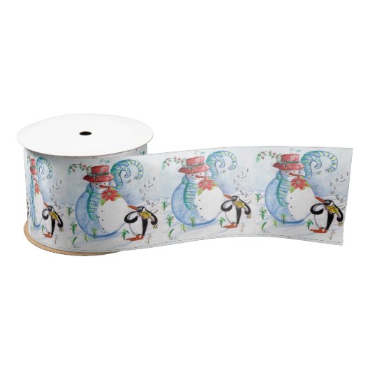 Ruban En Satin SNOWMAN ET PENGUIN HIVER SERENADE Vacances (Bobine)