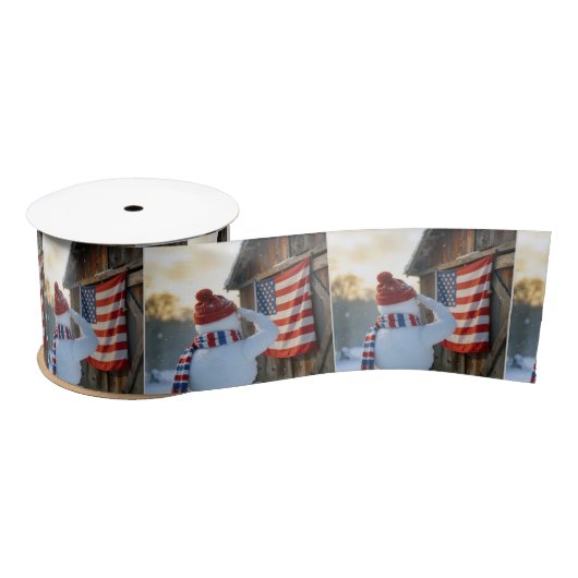 Ruban En Satin Snowman Saluting an American Flag (Bobine)