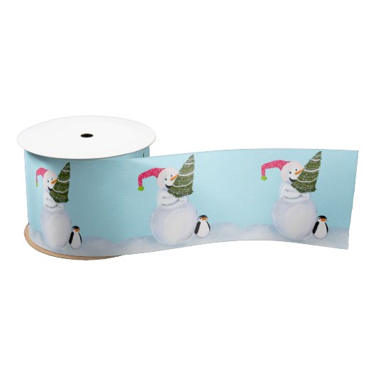 Ruban En Satin Snowman souriant Noël mignon Penguin & Arbre (Bobine)