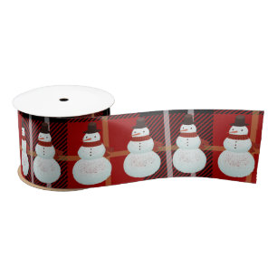 Ruban En Satin Snowman sur Tartan Plaid