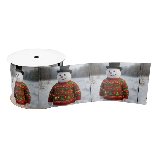 Ruban En Satin Snowman Wearing an Christmas Ugly Sweater (Bobine)