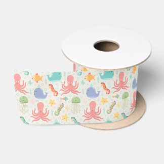 Ruban En Satin Sous la mer Octopus Sea Horse Whale Starfish