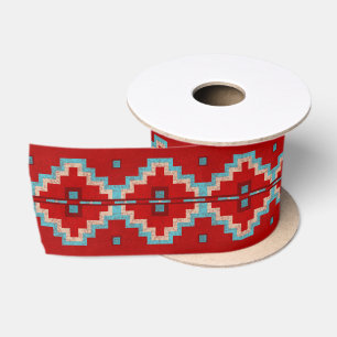 Ruban En Satin Southwest Mesas Rouge & Turquoise 3"