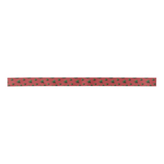 Ruban En Satin Sparkly Christmas tree green sparkles pattern red (Devant)
