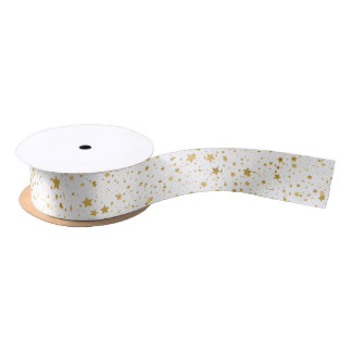 Ruban En Satin Stars2 d'or - Blanc pur