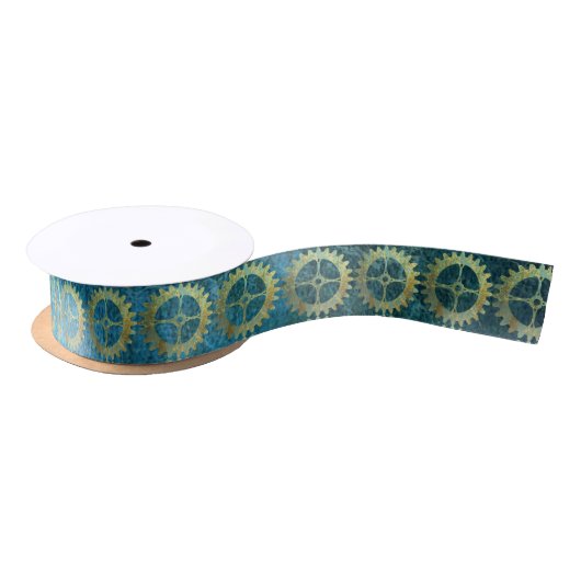 Ruban En Satin Steampunk Verdigris Rousty Cogwheel (Bobine)