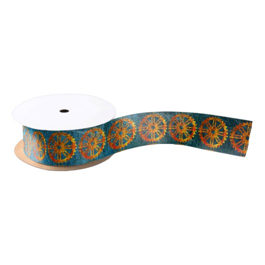 Ruban En Satin Steampunk Verdigris Rousty Cogwheel (Bobine)