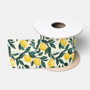 Ruban En Satin Style peint à la main Motif Citron Jaune Clair Orn