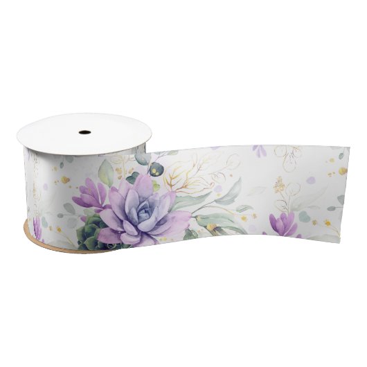 Ruban En Satin Succulentes Feuilles Dorées Élégance Botanique  (Bobine)