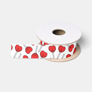 Ruban En Satin Sucettes rouges, sucettes en forme de cœur, motif