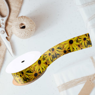 Ruban En Satin Susans jaune orné noir floral