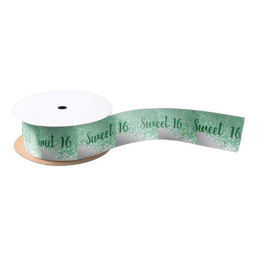 Ruban En Satin Sweet 16 Falling Green Parties scintillant sur Shi (Bobine)