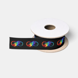 Ruban En Satin Symbole d'infini avec plume arc-en-ciel