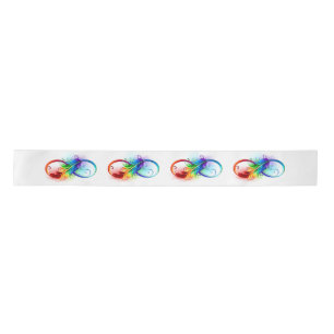 Ruban En Satin Symbole d'infini avec plume arc-en-ciel