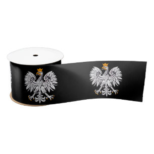 Ruban En Satin Symbole du drapeau polonais et de l'aigle, noir po