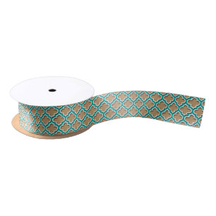 Ruban En Satin Tan de chameau, Turquoise, Quatrefoil Marocain Bla