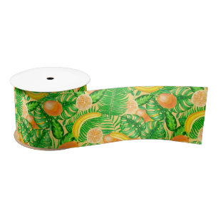 Ruban En Satin Tangerines, bananes et feuilles tropicaux