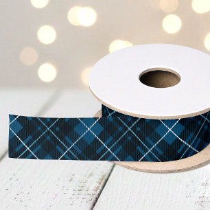 Ruban En Satin Tartan à carreaux de Noël bleu foncé pour les fête
