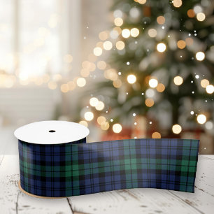 Ruban En Satin Tartan Black Watch carreaux vert marine Noël
