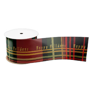 Ruban En Satin Tartan personnalisé "Joyeuses fêtes"