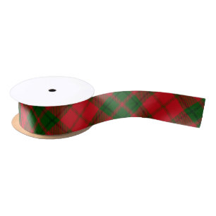 Ruban En Satin Tartan rouge rustique et vert plaid