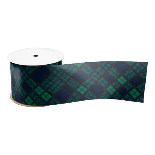 Ruban En Satin Tartan Rustique Plaid noir vert chèque (Bobine)
