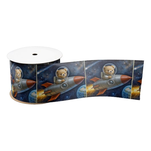 Ruban En Satin Teddy Bear Flying In a Rocket Ship (Bobine)