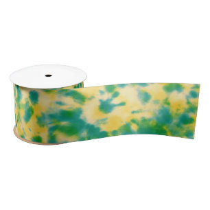 Ruban En Satin Teinture Abstraite à l'aquarelle verte et jaune