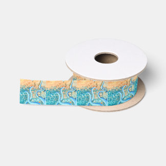 Ruban En Satin Tentacles bleus Octopus Kraken Encre Turquoise Abs
