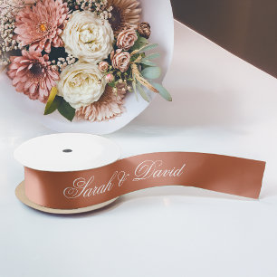 Ruban En Satin Terracotta Élégant Mariage Calligraphie Blanche Ma