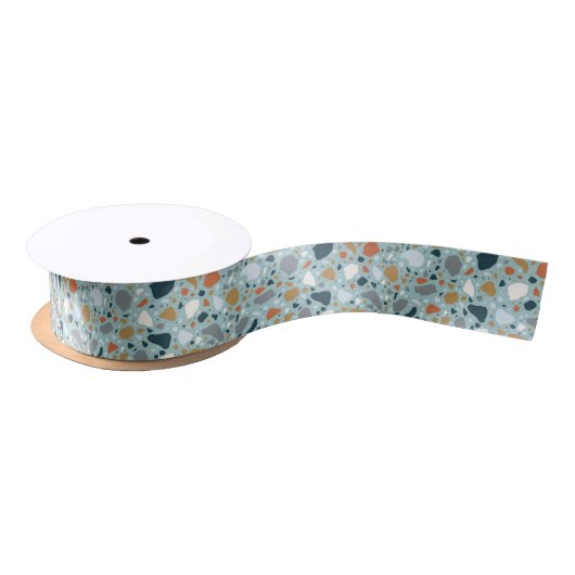 Ruban En Satin Terrazzo En Bleu (Bobine)