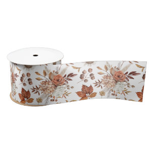 Ruban En Satin Terre cuite Rouille Bohème Floral Feuillage d'auto