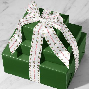 Ruban En Satin Texte personnalisé blanc avec Holiday Holly Sprigs