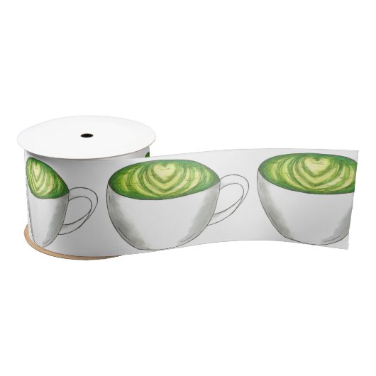Ruban En Satin Thé japonais Matcha Green Latte Teacup Foin (Bobine)