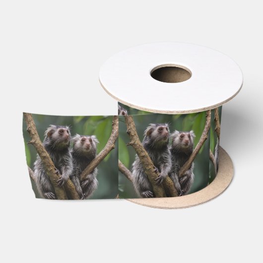 Ruban En Satin Tiny Marmoset Titans Parmi les Branches, (Bobine)